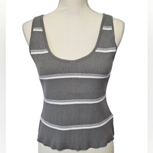 Happily Grey Grey and White Striped Ribbed Tank Top Women's Size Large NWOT